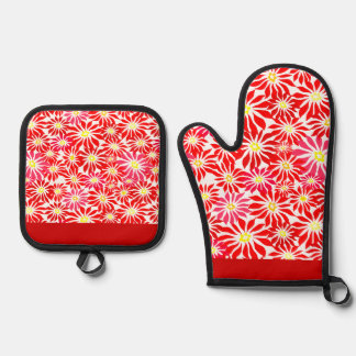Large Red Poinsettia Flowers Pattern Kitchen Towel Ofenhandschuh & Topflappen-Set