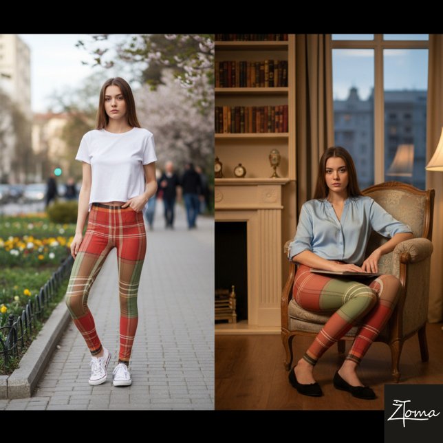 Large Red Sage Brown Vertical Tartan Leggings (Von Creator hochgeladen)