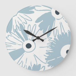 Large Retro Daisy Flower Power Dusty Sky Blue Große Wanduhr