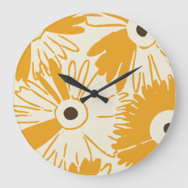 Large Retro Daisy Flower Power Goldenrod Große Wanduhr
