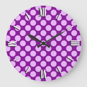 Large retro dots - orchid and purple große wanduhr