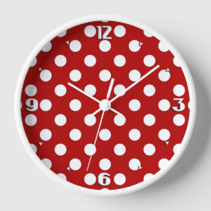 Large retro dots - red and white wanduhr