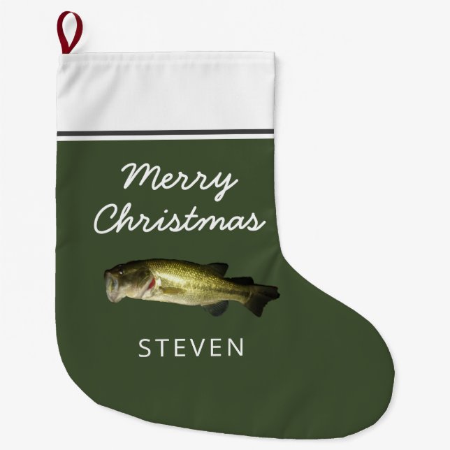 Largemouth Bass Fish Frohe Weihnachten Personalisi Großer Weihnachtsstrumpf (Vorderseite)