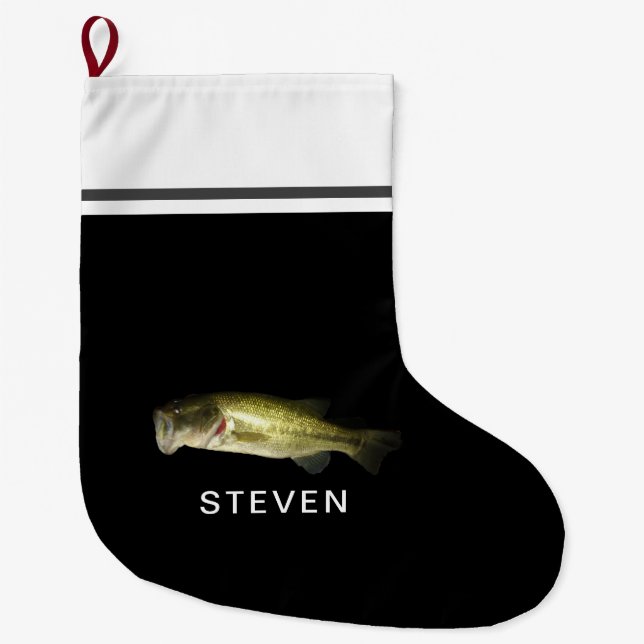 Largemouth Bass Fish Personalisierter Name Großer Weihnachtsstrumpf (Vorderseite)