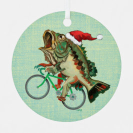 Largemouth Bass Reiten mit Weihnachtsmannmütze Ornament Aus Metall
