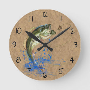 Largemouth Jumping Bass Fish Runde Wanduhr