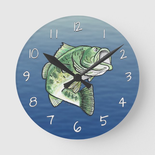 Largemouth Jumping Bass Fishing Runde Wanduhr (Vorderseite)