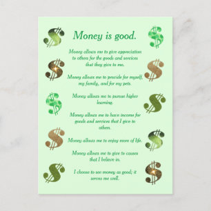 L'argent est bon, Affirmations sur cartes postales