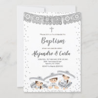 L'Argent Triplet Invitation Baptême de garçons et
