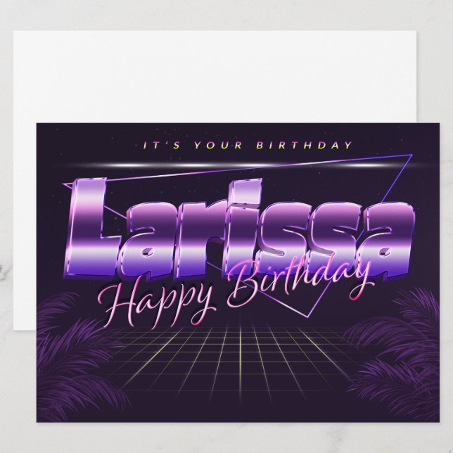 Larissa Nom Prénom lila retro Carte Anniversaire (Devant / Derrière)