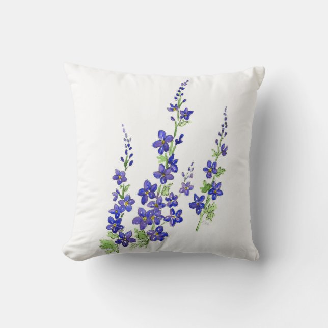 Larkspur Blume Wasserfarbenes Kissen (Vorderseite)