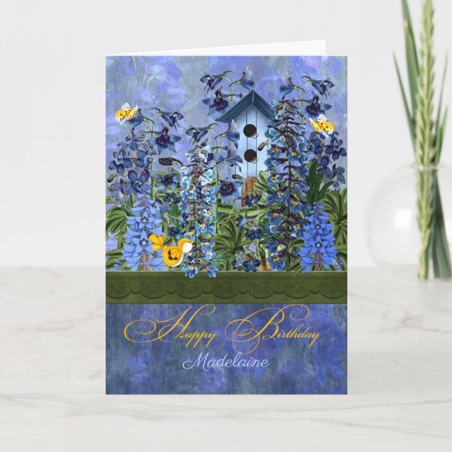 Larkspur Garden with Birdhouse Karte (Vorderseite)