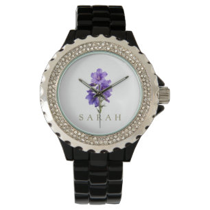 Larkspur Juli Custom Birth Blume Geschenk Armbanduhr
