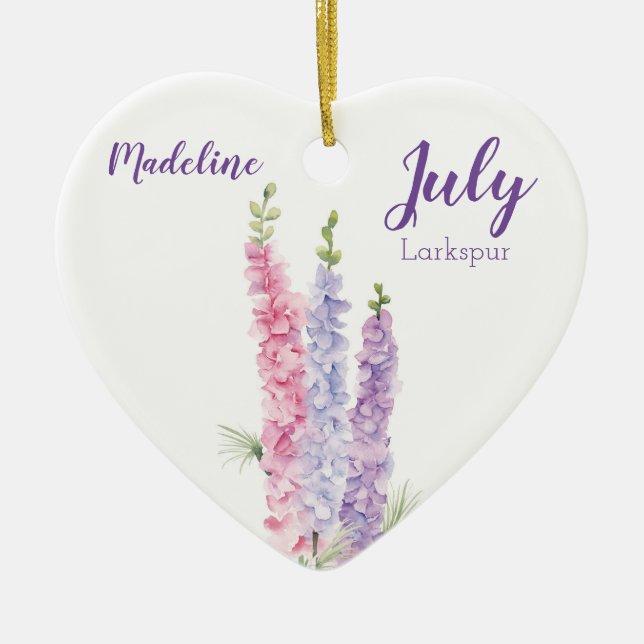 Larkspur July Birth Blume Keramik Ornament (Vorne)