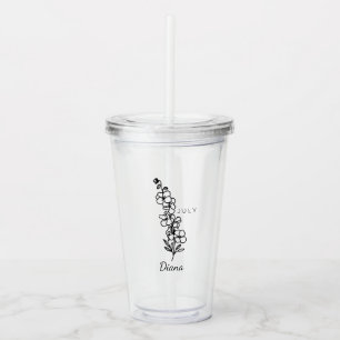 Larkspur July Birth Blume Personalisiert Name Acryltrinkbecher