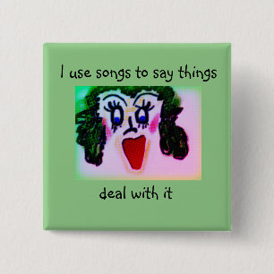 Lärmende Dame Cartoon benutzt Lieder, um Dinge zu Button