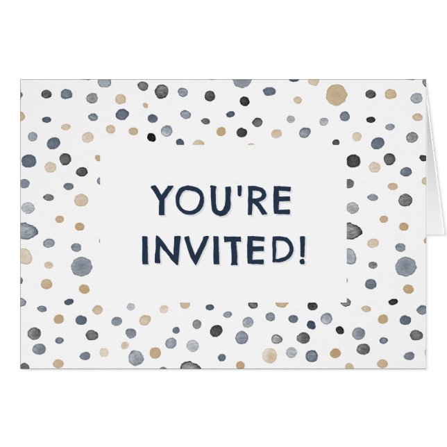 Lars Confetti Watercolor Dots Birthday Einladung (Vorderseite (Horizontal))