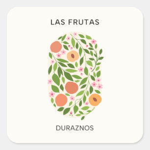 Las Frutas: Duraznos - Pfirsichmarkt Quadratischer Aufkleber