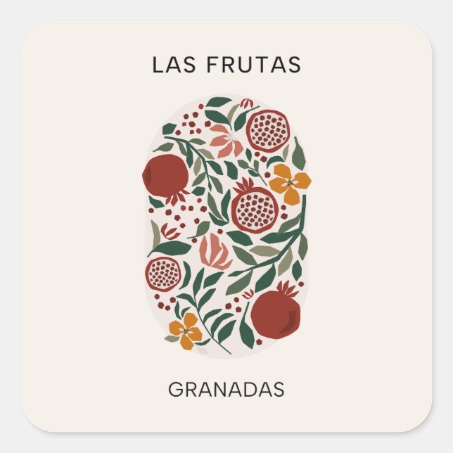 Las Frutas: Granadas - Granatapfelmarkt Quadratischer Aufkleber (Vorderseite)