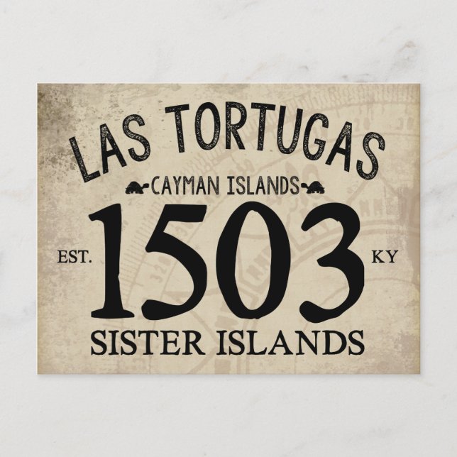 Las Tortugas Sister Islands Est. 1503 RUSTIK Postkarte (Vorderseite)