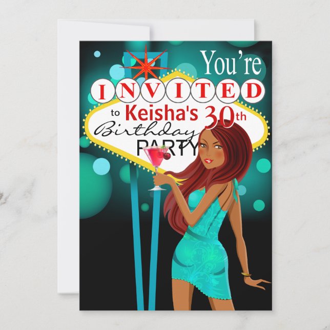 Las Vegas 30. Geburtstag Party aquamarin Einladung (Vorderseite)