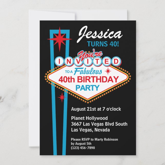 Las Vegas 40. Geburtstag Party Einladung (Vorderseite)