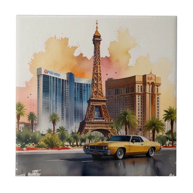Las Vegas Aquarellkunst Fliese (Vorderseite)