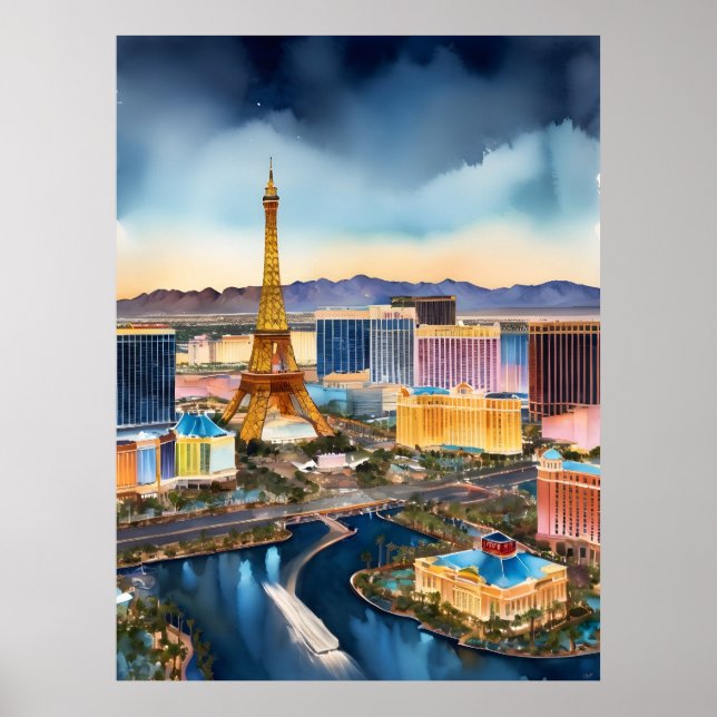 Las Vegas Aquarellkunst Poster (Vorne)