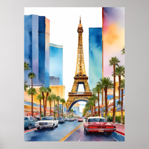 Las Vegas Aquarellkunst Poster