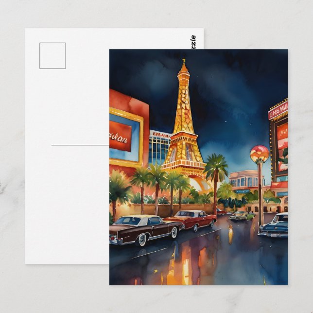 Las Vegas Aquarellkunst Postkarte (Vorne/Hinten)