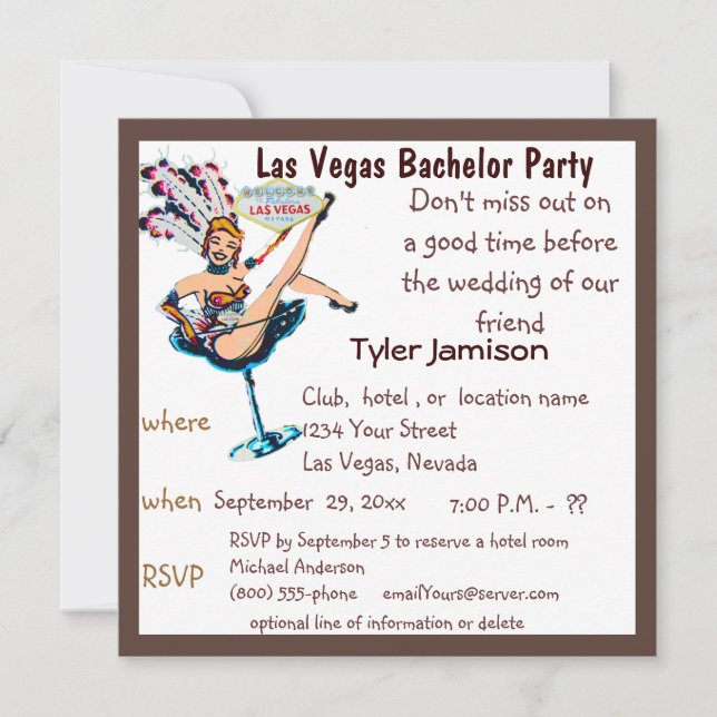 Las Vegas Bachelor Party Showgirl Einladung (Vorderseite)