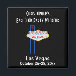 Las Vegas Bachelor Party Typ Wochenendausflug Magnet<br><div class="desc">Gehen Sie nach Vegas für Ihre Junggesellen-Party? Dann ist dieser benutzerdefinierte Magnet der perfekte Gefallen für Sie und die Typ! Personalisieren Sie die Daten mit dem Namen und Datum Ihrer Wahl.</div>