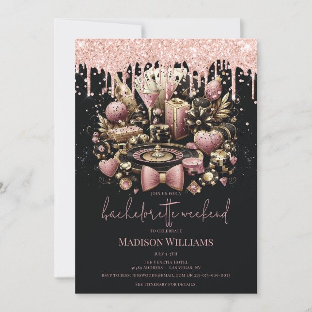 Las Vegas Bachelorette elegant Einladung (Vorderseite)