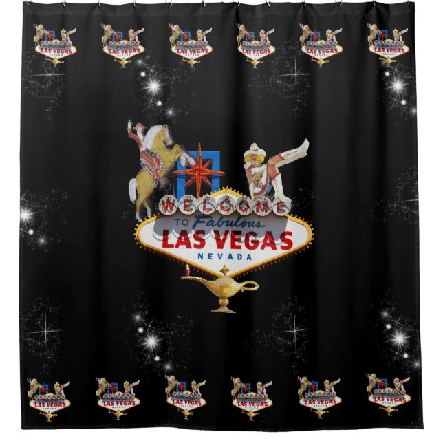 Las Vegas Begrüßungszeichen auf Starry Background Duschvorhang (Vorderseite)