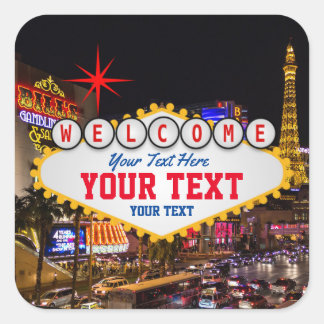 Las Vegas bei Nacht Willkommen Unterschreiben Sie  Quadratischer Aufkleber