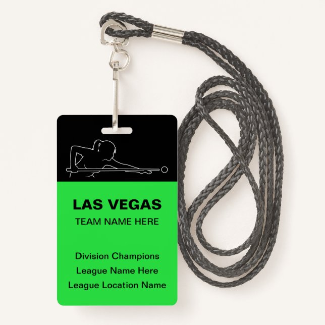Las Vegas Billiards Theme Bulk Team Name Badges (Devant avec lanière)