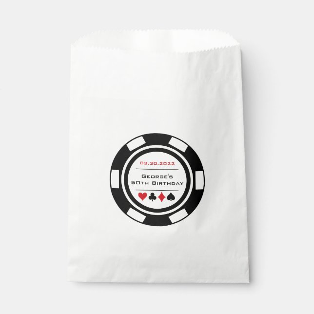 Las Vegas Birthday Black and White Poker Chip Geschenktütchen (Vorderseite)