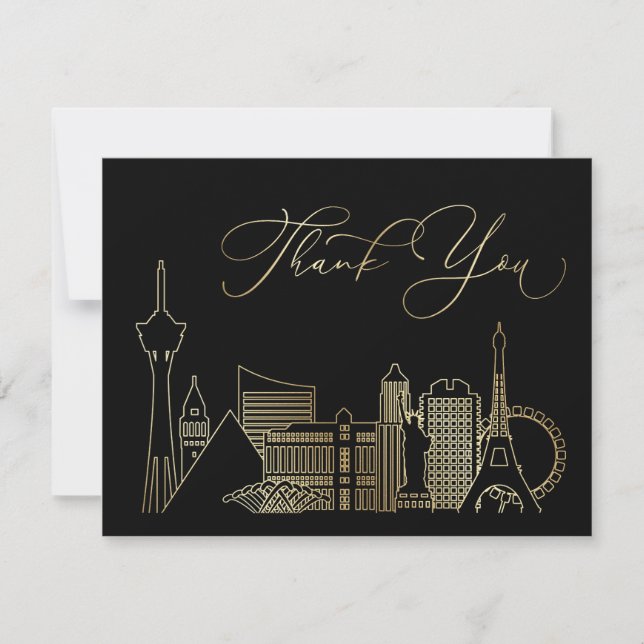 Las Vegas Black and Gold Wedding Dankeskarte (Vorderseite)