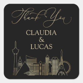 Las Vegas Black and Gold Wedding Quadratischer Aufkleber