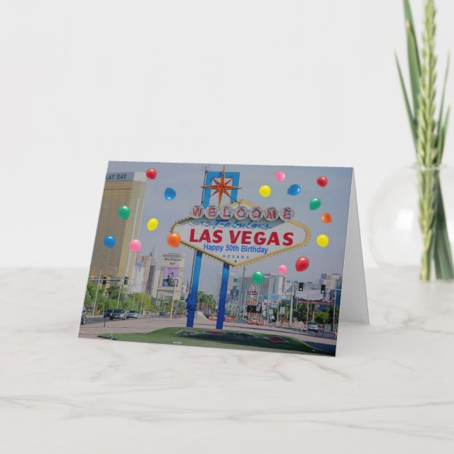 Las Vegas Bonne 50e carte d'anniversaire en bleu (Devant)