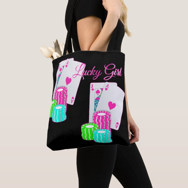 Las Vegas Casino Blackjack und Chips Lucky Girl Tasche (Von Nahem)