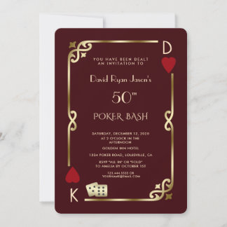 Las Vegas Casino Deep Burgundy Gatsby Man Birthday Einladung