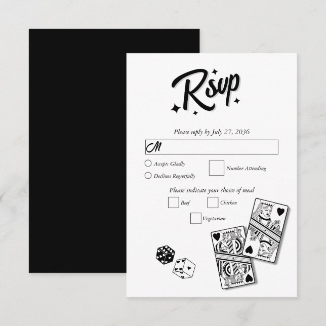 Las Vegas Casino Hochzeit in Urlaubsort Black RSVP Karte (Vorne/Hinten)