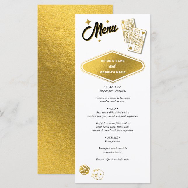 Las Vegas Casino Hochzeit in Urlaubsort Gold Menükarte (Vorne/Hinten)