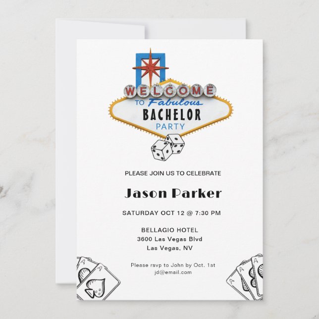 Las Vegas Casino Night Bachelor Party Einladung (Vorderseite)