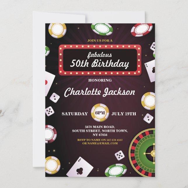 Las Vegas Casino Night Birthday Einladung Party (Vorderseite)