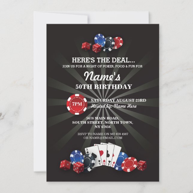 Las Vegas Casino Night Birthday Party Einladung (Vorderseite)