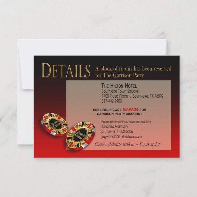Las Vegas Casino Party Details | Rotes Gold Einladung (Vorderseite)