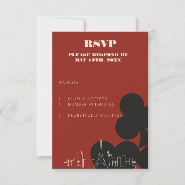 Las Vegas Casino Skyline Wedding RSVP Cards (Vorderseite)