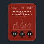 Las Vegas Casino Skyline Wedding Save the Date Magnet<br><div class="desc">Eine lustige und moderne Hochzeit Save the Date Magnet, um Ihre Gäste für Ihre Hochzeit in Las Vegas zu begeistern! Save the Date bietet das Casino eine Grafik mit schwarzem, fett formatiertem Anzug, ein modernes Las Vegas Skyline-Rendering und einen vollständig anpassbaren Schriftart und Text auf Casinorot. Perfekt für ein trendiges,...</div>